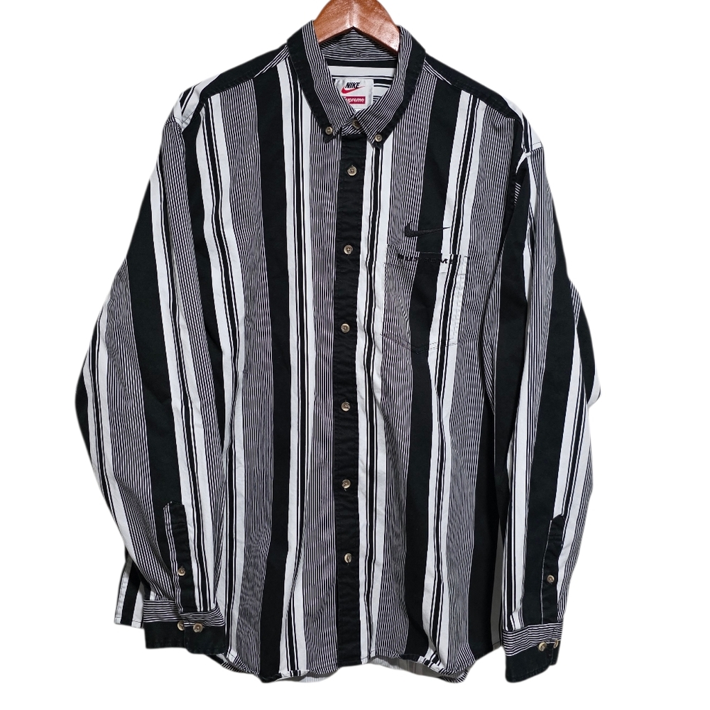 Nike x Supreme Cotton Twill Button Up Shirt in Black/White Size XL